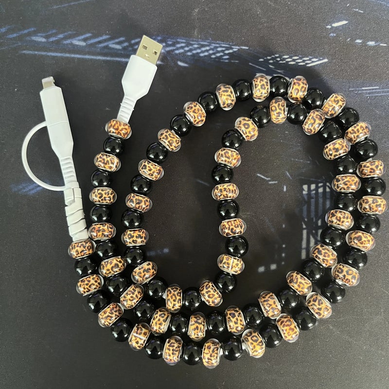 Bluejw 2-in-1 Plaid Beaded Fast Charger Cord 1M, Type-C USB & Lightning, Cute Pearl Phone Charging Cable for iPhone/Android, Car/Computer Compatible, Automobile Charger Gift - Image 1